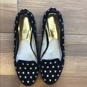 Michael Kors black suede flats with gold studs